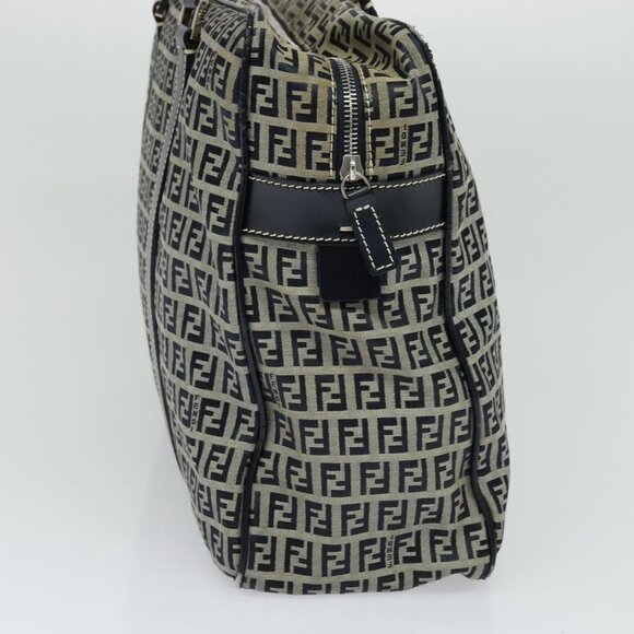 FENDI Zucchino Canvas Hand Bag Navy Silver Auth - Picture 3 of 16